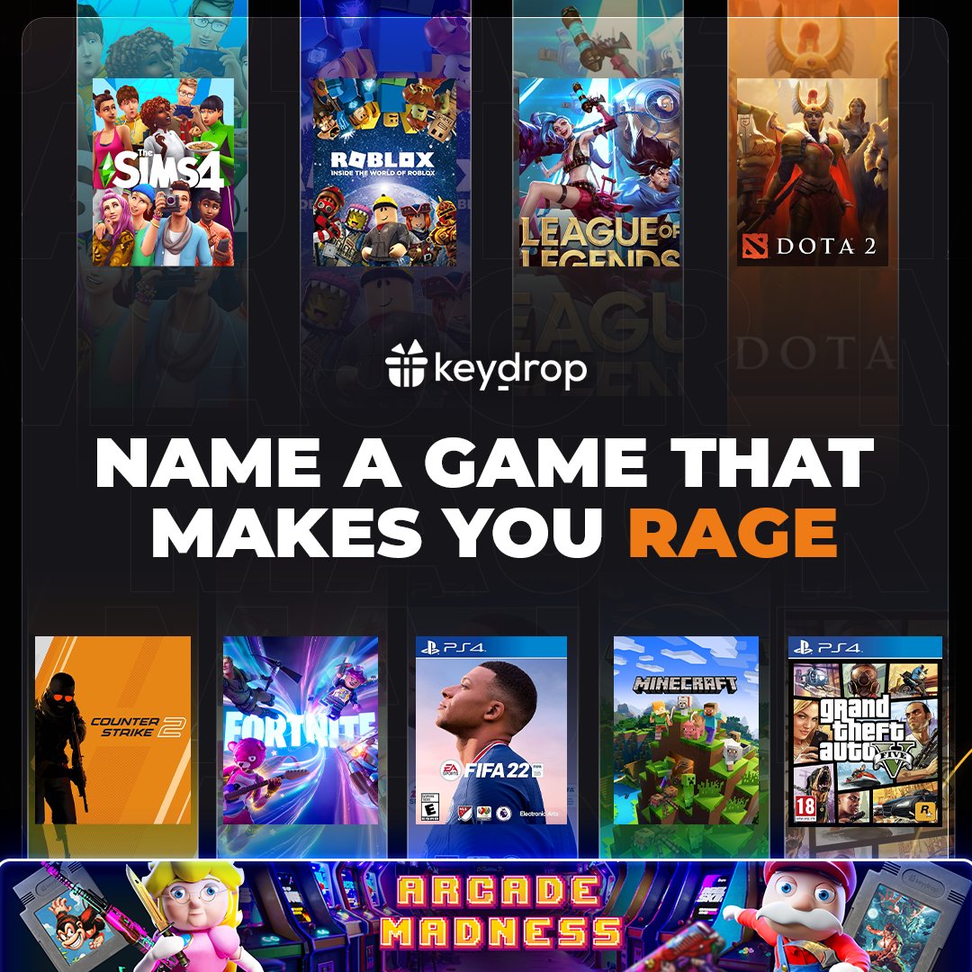 Name 1 GAME that makes you rage 😤

Drop a comment below 💬👇

⭐️⭐️⭐️
Enter code: TWITTER 💙
Get $0.50 + 10% deposit bonus 🔥

👉 keydrop.com/?code=TWITTER 👈 (Add min $20 and GET 2 FREE CASES)