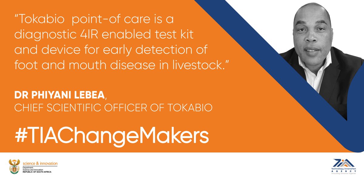 TIA provided funding and assistance to Phiyane Lebea from Tokabio in creating a point-of-care diagnostic test kit and device enabled by 4IR for early detection of foot and mouth disease in livestock. 
#TIAChangemakers | #InnovatingTomorrowTogether