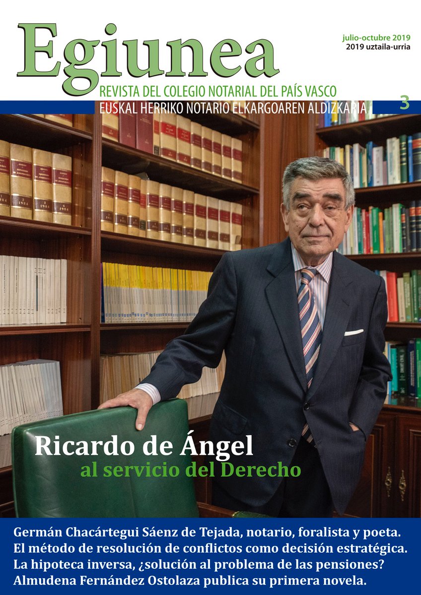 Tras el triste fallecimiento del catedrático de Derecho civil de @deusto, Ricardo de Ángel, no olvidamos la interesante entrevista que tuvimos la suerte de publicar en el tercer número de Egiunea paisvasco.notariado.org/portal/documen… Descanse en paz.