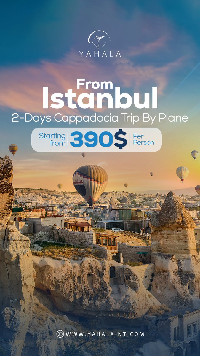 YaHala_Int's tweet image. Discover Cappadocia's wonders from $390!
Explore fairy chimneys, Kaymaklı Underground City, and more with guided tours. Opt for an early hot air balloon ride!
Includes hotel, transfers, flights, meals, and insurance
Don't miss this unforgettable adventure! #CappadociaTrip #Yahala