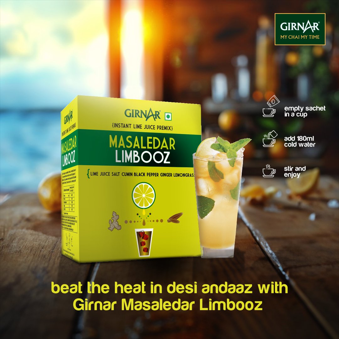 Spice up your summer sips with Girnar Masaledar Nimbooz! Infused with zesty lemon and a burst of spices, it's the perfect sip to add a flavorful twist to your sunny days. 

#Limbooz #masala #lemon #Icetea #tea #teatime #chai #teaaddict #tealife #teacup #chailover