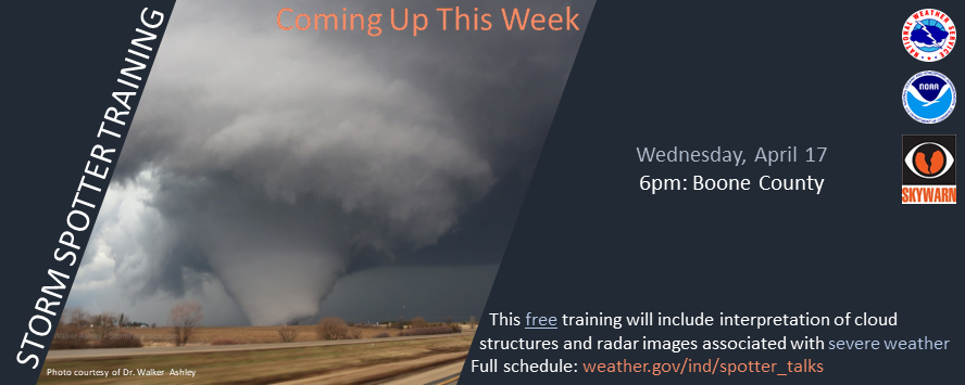 Another Spotter Talk is happening this week! For more information and details visit weather.gov/ind/spotter_ta… #INwx