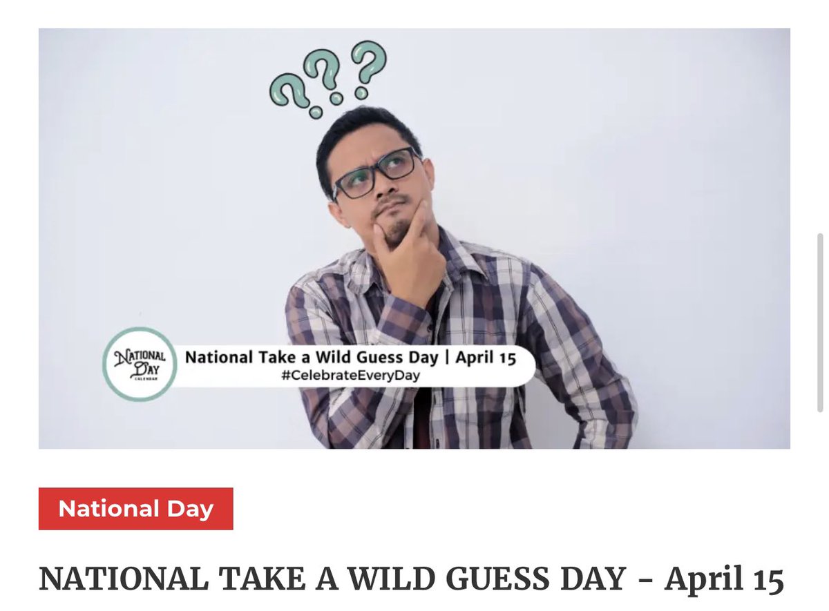 Today is #tax day 

𝒂𝒏𝒅

National Take a Wild Guess Day.

How perfect. 

#taxes #taxday
#fileyourtaxes #irs #cpa #taxprofessional #taxattorney