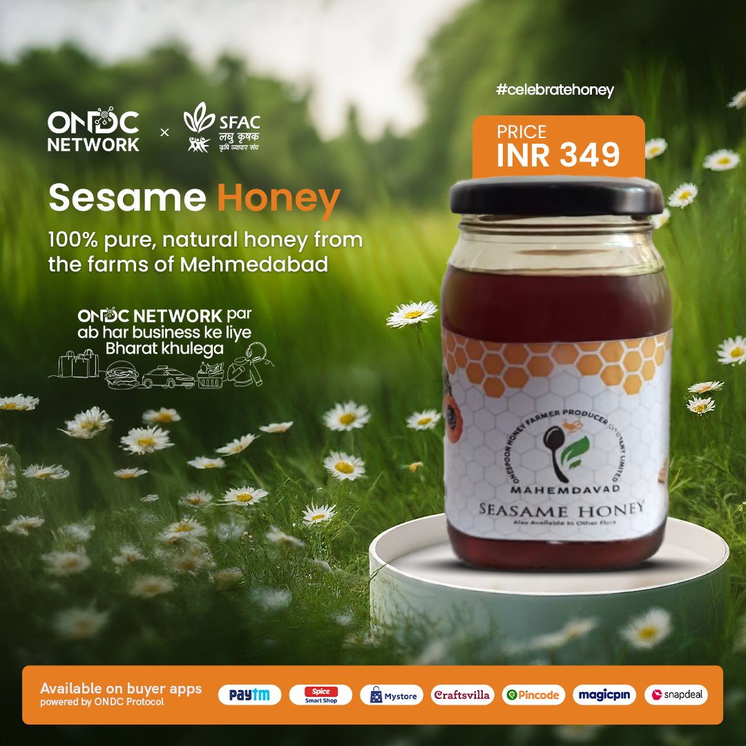 Experience the true essence of honey! 🍯✨ Buy Sesame Honey from One Spoon Honey Farmer Producer Company Limited. Get authentic honey directly from Beekeepers and FPOs, through any of the buyer apps powered by the ONDC protocol. Buy Now: links.ondc.org/49r5V88 #ondc…