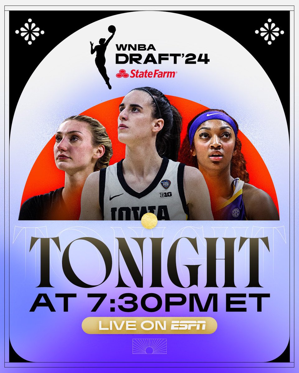 It’s going to be a night to remember 🙌 Tune in TONIGHT at 7:30pm/ET to the 2024 #WNBADraft presented by @statefarm, exclusively on ESPN!