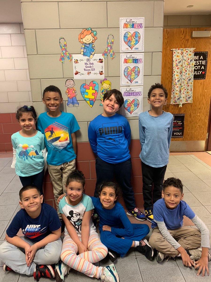 Ms. C. Sisk's First Grade Class wearing blue in support of Autism Awareness Month! 💙💙💙 @BayonneBOE