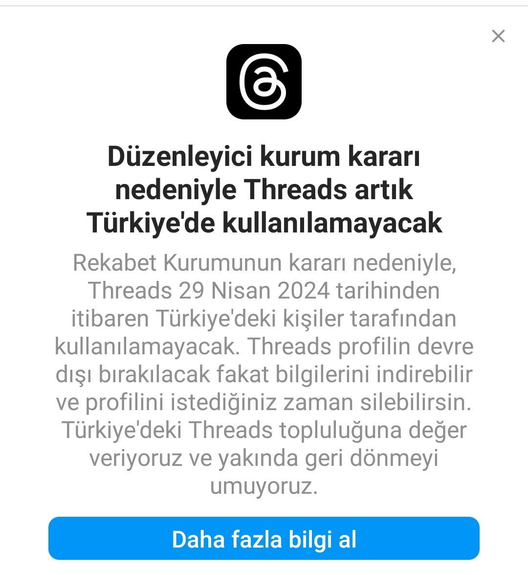 Hoıopp 😝 Threads artık TÜRKİYE’de kullanılmayacak.Onun bize bir zararı yoktu.Güzeldi aksine Tiktok için böyle bir uygulama olsa dah iyiydi neyseee