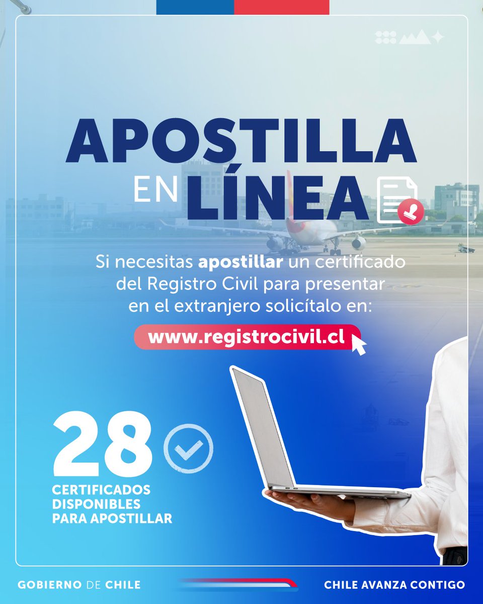 RegCivil_Chile's tweet photo. ¿Lo sabías? En https://t.co/adWi8Tva8P  es posible      apostillar en línea 28 certificados, entre ellos el de antecedentes, nacimiento, matrimonio y defunción. https://t.co/SEbUTJkPBz