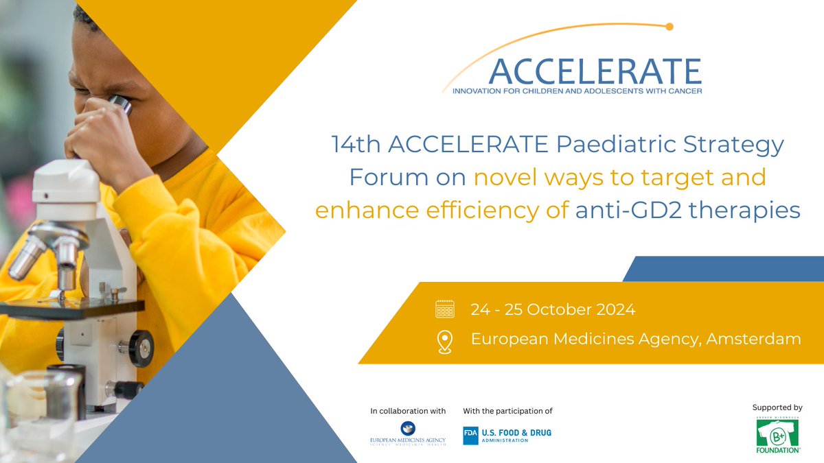 📢Expression of interest is now open! Join us for the 14th ACCELERATE Paediatric Strategy Forum on novel ways to target and enhance efficiency of anti-GD2 therapies. 📅 24 & 25 October 2024 📍 @EMA_News, Amsterdam & Online Learn more and apply today👉accelerate-platform.org/upcoming-forums