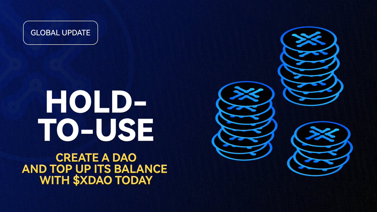 Heads up, XDAO community! Starting April 20th, having $XDAO tokens in your DAO's balance is a must. Create your DAO today and benefit from the current pricing before it escalates with every 100 new DAOs. And don't forget to grab some $XDAO — you'll need them shortly!
