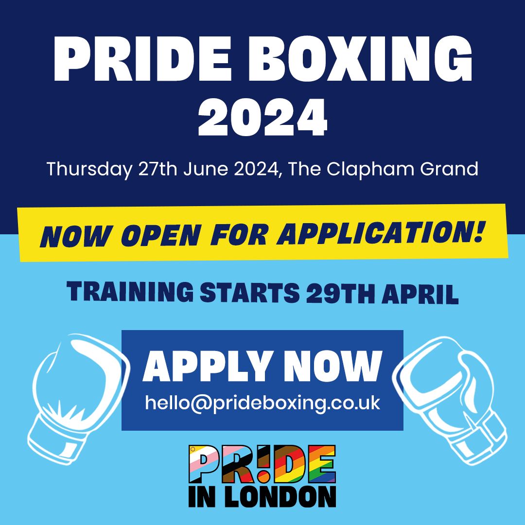 ✨🏳️‍🌈 Calling all fighters! Join us for Pride Boxing 2024 🥊✨ 

Secure your spot in the ultimate LGBTQ+ White Collar boxing event - Train, fight, and shine with us at The Clapham Grand on June 27th! 

Sign up now:  fatsoma.com/e/4bm8eg1c/pri… 

#Boxing #Pride #LGBTQ #Inclusivity