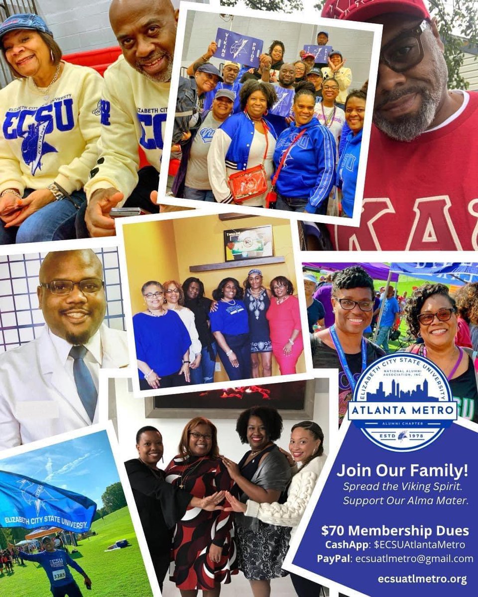 ecsuatlmetro's tweet photo. Join the local family in 2024 to help support initiatives of our beloved alma mater! Memberships dues for the ECSU Atlanta Metro Alumni Chapter (AMAC) are $70 and can be paid via CashApp ($ECSUAtlantaMetro) or PayPal at ecsuatlmetro@gmail.com. #VIKINGPRIDE #ECSU #AMAC https://t.co/YU4e1tOg4B