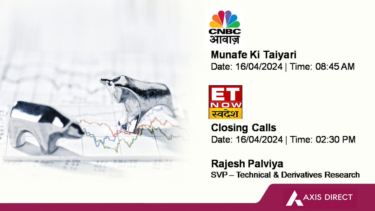 Don’t miss @rajeshpalviya, SVP - Technical & Derivatives Research, LIVE tomorrow on CNBC Awaaz at 08:45 AM and ET Now Swadesh at 02:30 PM #markets #economy #derivatives #technical