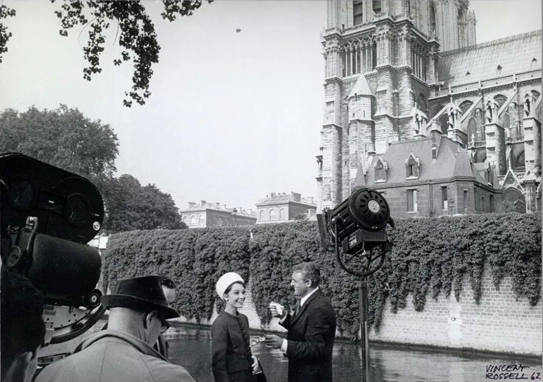 Audrey Hepburn and Cary Grant photographed by Vincent Rossell in front of the #NotreDameCathedral during the filming of Charade, 1963