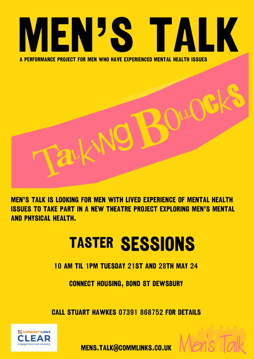 Men's Talk is recruiting for a new theatre project! We're looking for men who would like to come along to a taster session and join us when we begin 'Talking Bollocks' in May. #menstalk #suicideprevention #menshealth #talkingbollocks