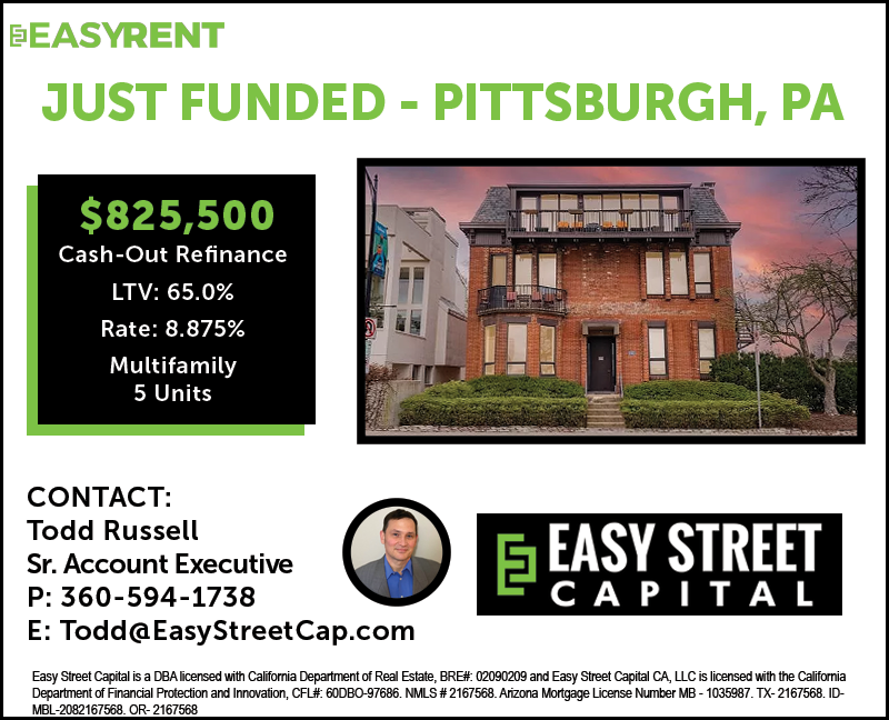 rob_s_simon's tweet photo. #JustFunded #MultifamilyMonday
$825,500 Cash-Out Refinance on a Multifamily (5-Unit) Short Term Rental Investment Property in Pittsburgh, Pennsylvania! We (@easystreetcap) get the hardest STR financing deals done - >$800k cash-out, 30-year fixed, STR qualified - leading the way!
