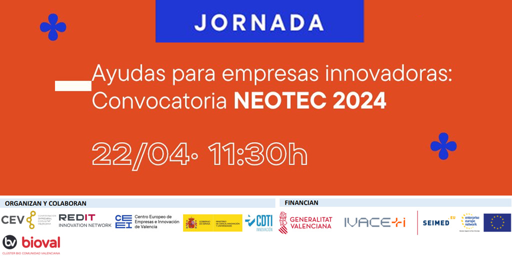 CDTI_innovacion's tweet image. 📢 CDTI Innovación presenta la convocatoria #NEOTEC2024 en una jornada organizada por @ceeivalencia, @GVAavi, @CEV_CV y @Redit_es el 🗓️22/04 en #Valencia y dirigida a #emprendedores #startups y #ebts. Inscríbete y solicita reunión para resolver dudas❗️

ℹ️ acortar.link/FsOWBw