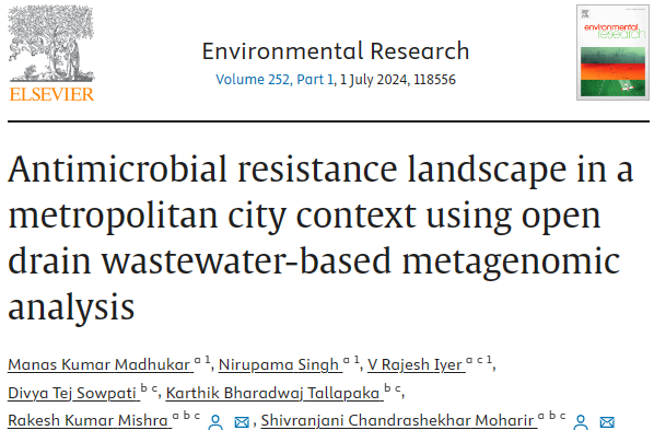 📝Publication alert! In our latest (online) paper, @ShivranjaniM and team report on the antimicrobial resistance #AMR landscape in a metropolitan city (#hyderabad) using open drain #wastewater-based #metagenomic analysis. Many congratulations 👏 Read: doi.org/10.1016/j.envr…