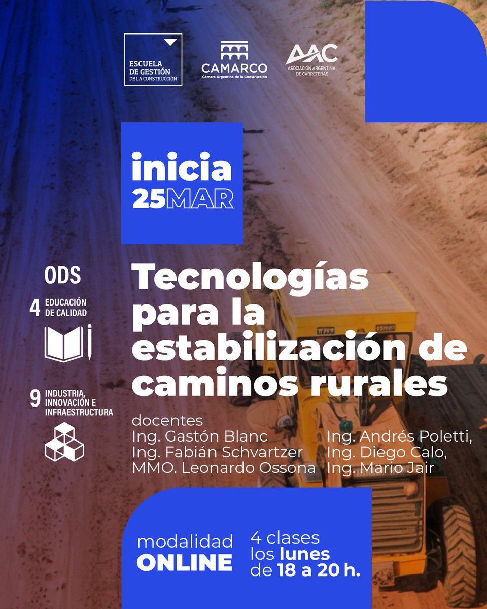 ComPermAsfalto (@comasfalto) on Twitter photo Hoy el Ing. Mario Jair disertará en el curso "Tecnologias para la estabilización de caminos rurales" de la <a href="/egc_argentina/">Escuela de Gestión de la Construcción</a>.
📆15/4/2024 - 18:00 hs
Mas información: educacionejecutiva.camarco.org.ar/web/actividad/…
#asfalto #capacitacion Hoy el Ing. Mario Jair disertará en el curso "Tecnologias para la estabilización de caminos rurales" de la <a href="/egc_argentina/">Escuela de Gestión de la Construcción</a>.
📆15/4/2024 - 18:00 hs
Mas información: educacionejecutiva.camarco.org.ar/web/actividad/…
#asfalto #capacitacion