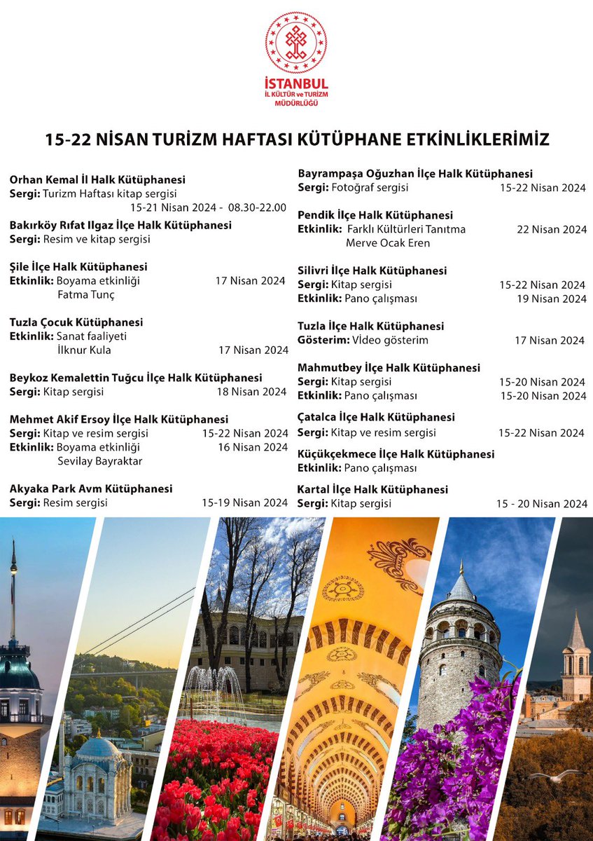 ♦️İl Kültür ve Turizm Müdürlüğümüz tarafından '15-22 Nisan Turizm Haftası' kapsamında kütüphane etkinlikleri düzenleniyor. @tcmeb @Yusuf__Tekin @MucahitYentur @iktm34
