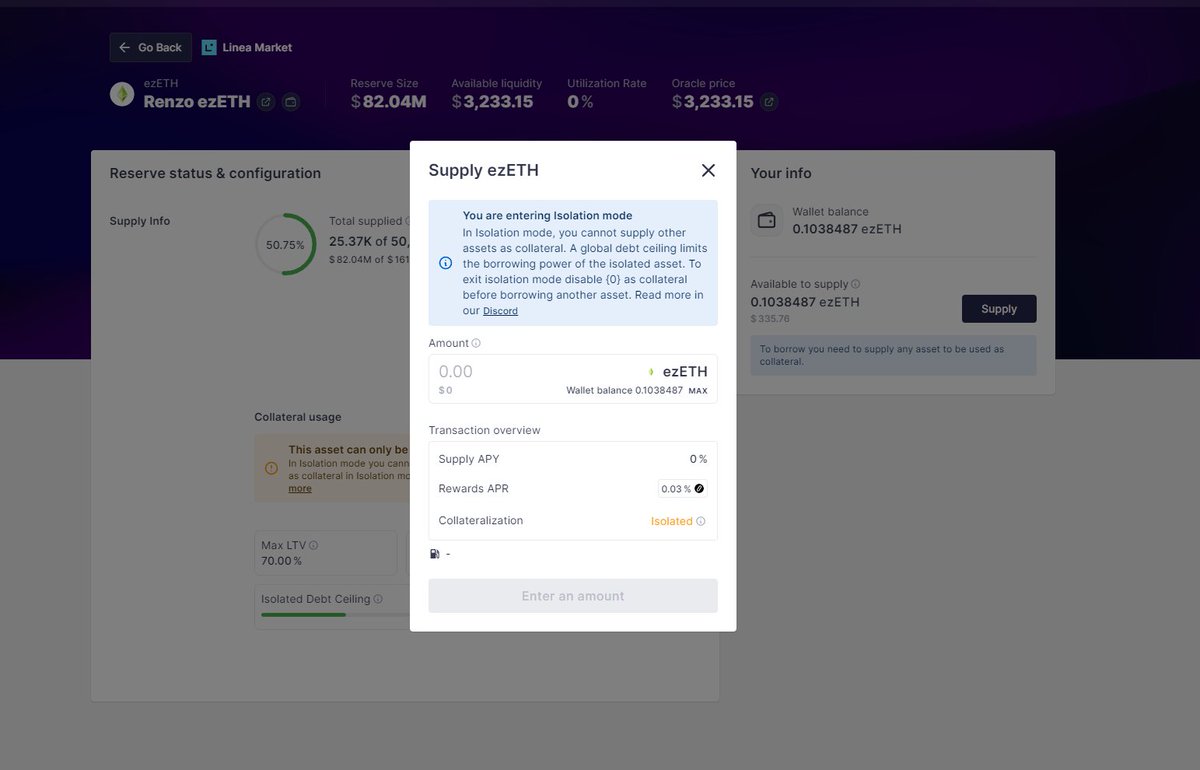 Linea 低成本质押多吃攻略 （总结自多位大佬）

1、从OKX提现至少0.102ETH到 BASE链  （此为交互Base，手续费0.00004ETH）

2、走 <a href="/JumperExchange/">Jumper</a> （jumper.exchange）选Stargate 跨链到 Linea （交互Jumper 和 L0）

3、把至少0.101ETH 质押到 <a href="/RenzoProtocol/">Renzo</a>