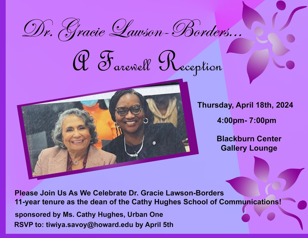 We're celebrating our Dean Gracie Lawson-Borders' over 10 years of service to Howard University. She's starting on a new journey soon, so don't miss the chance to wish her well this Thursday. #CHSOC