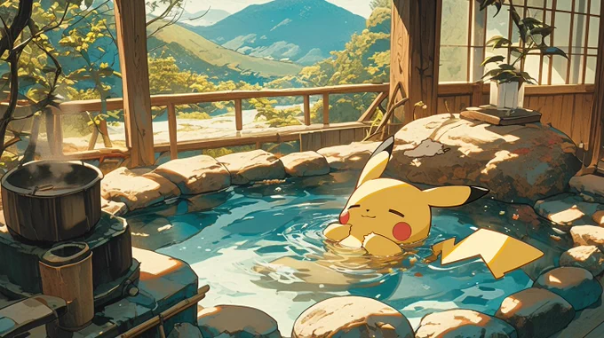 Pikachu in a Onsen 