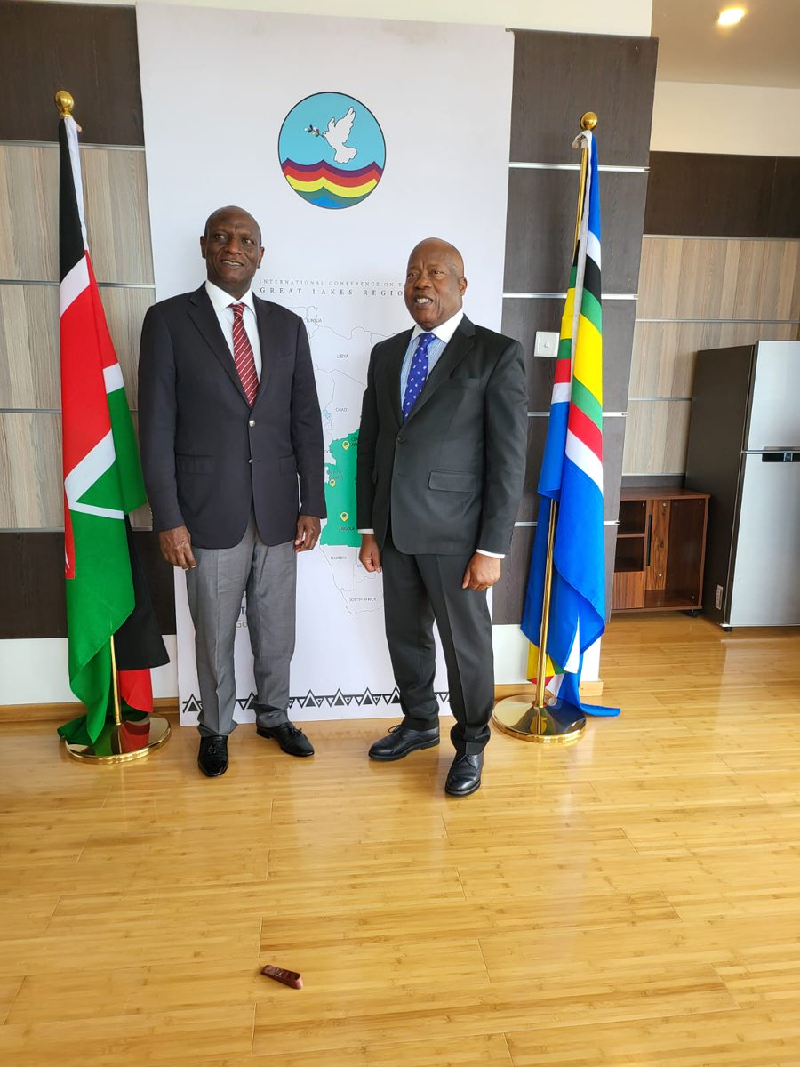 Today, the ICGLR ES <a href="/JoaoCaholo/">João Samuel Caholo</a> met with the Special Envoy 🇰🇪 for the Great Lakes Region <a href="/ketercharles/">Hon. Charles Keter, EGH</a> . During their meeting, they discussed the current situation and the challenges the region faces due to the cyclical crises of conflicts.