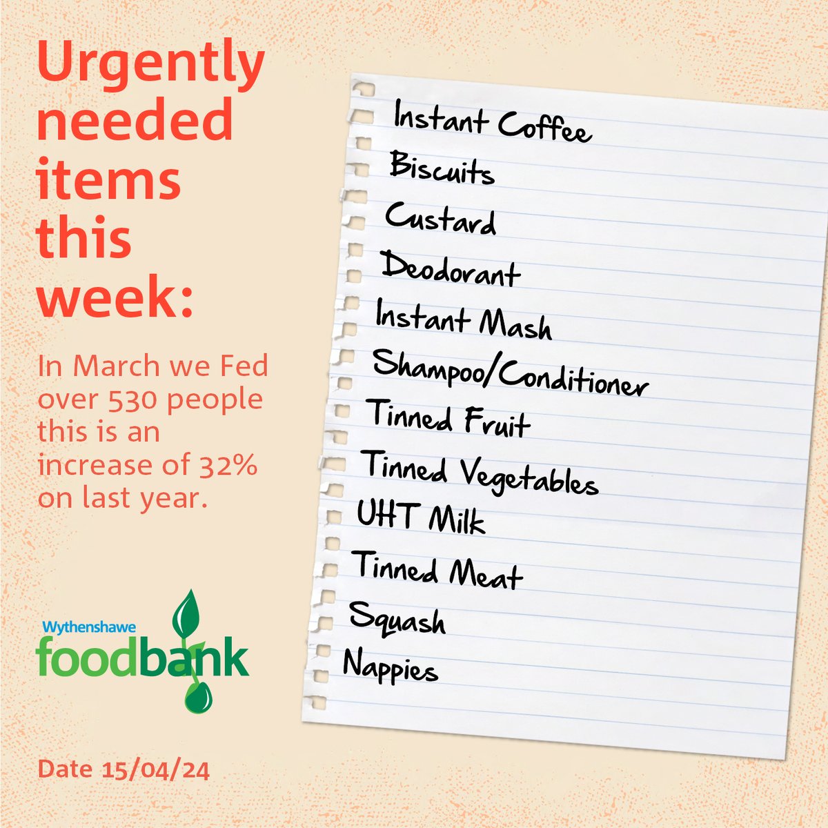 Hey there! We're having a busy start to the year and could really use your support. Check out our list of needed items and donate to help us out 🛒💛 More info on drop-off locations here: wythenshawe.foodbank.org.uk/give-help/dona… #communitysupport #helpingothers #donate #givingback
