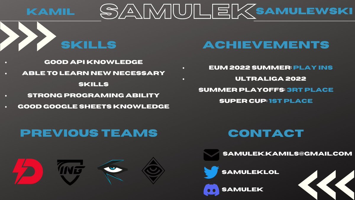 Hi, I'm looking for new opportunities for Summer split as analyst. Work samples are in the comments, feel free to ask in dm for more.
References:

<a href="/VoV_lol_eu/">Bartłomiej VoV Ryl</a>
<a href="/motroco/">Motroco</a> 
<a href="/FearlessS08/">FearlessS</a> 
<a href="/DontBanNida/">Dont Ban Nida</a> 
<a href="/CoachTrapLOL/">Coach Trap</a> 
Thanks for all❤️&amp; 🔃