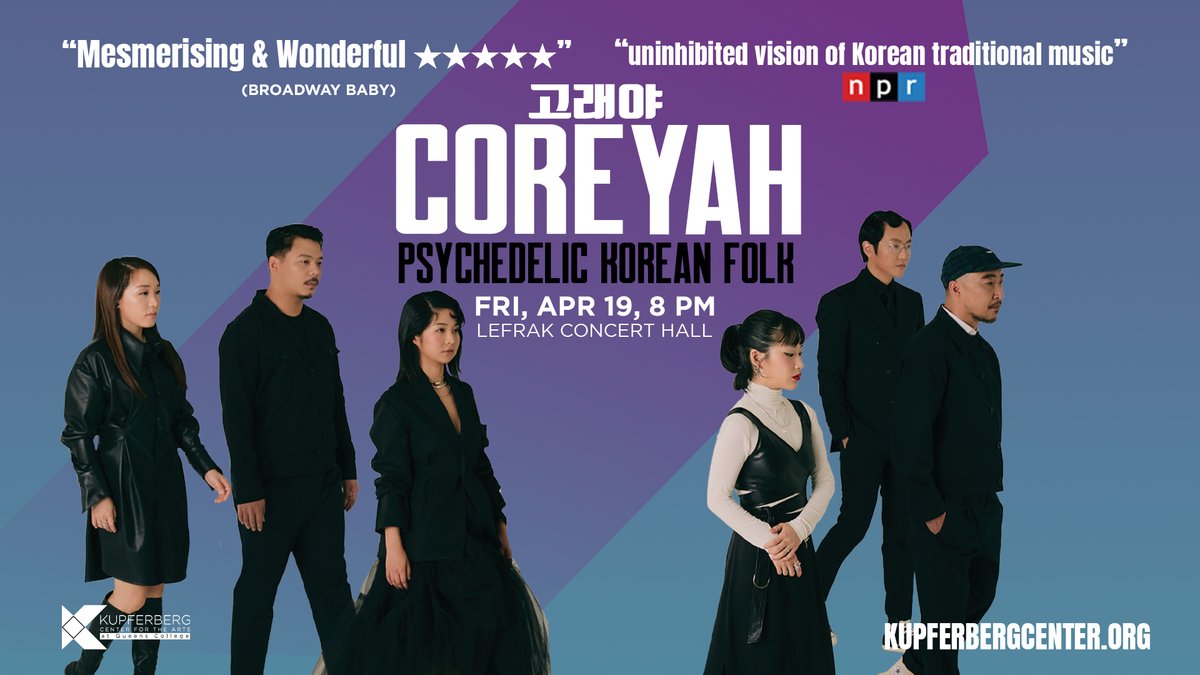 Experience the “sizzling chops' of Coreyah, as they 'weave classic Korean folk themes into a rock framework”. (NY Music Daily) April 19 / 8pm @QCToday TICKETS: kupferbergcenter.org/event/coreyah Made possible through @MidAtlanticArts' Global Exchange program, with support from @NEAarts.