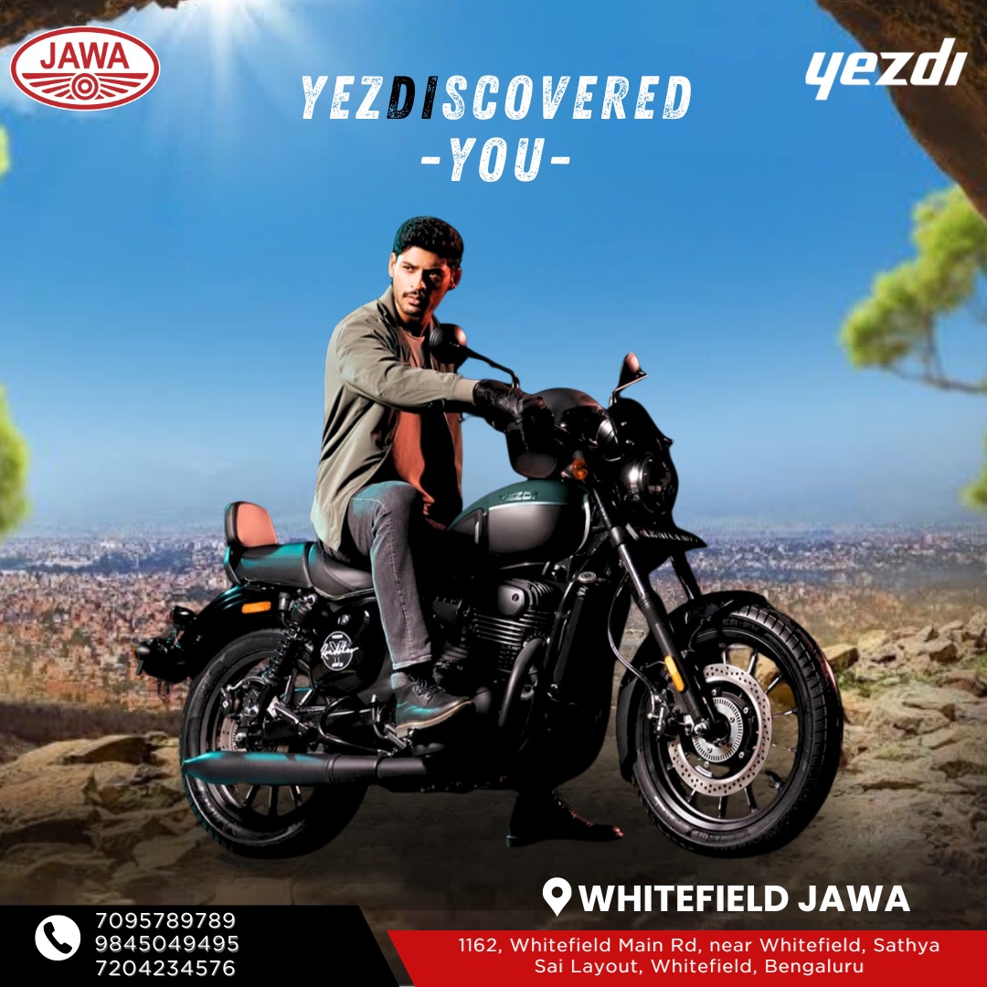 Rediscover the thrill of the road with Yezdi a blend of tradition and modernity. 

Book Your Yezdi Today 🥳🥳

#Whitefieldjawa #YezdiAdventures #jawayezdi #YezdiRoadster #yezdiroadsters #YezdiMotorcycles #yezdilovers #YezdiForever