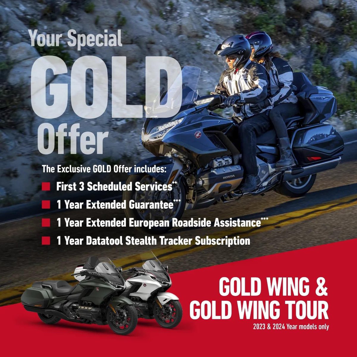 We now have all variants of the new #Honda #Goldwing, in all the colour options available from stock. We are still offering our 48 Hour test ride too. If this is something that you want to take advantage of, call our sales team on 📞 0800 975 2669 #WeAreBikers