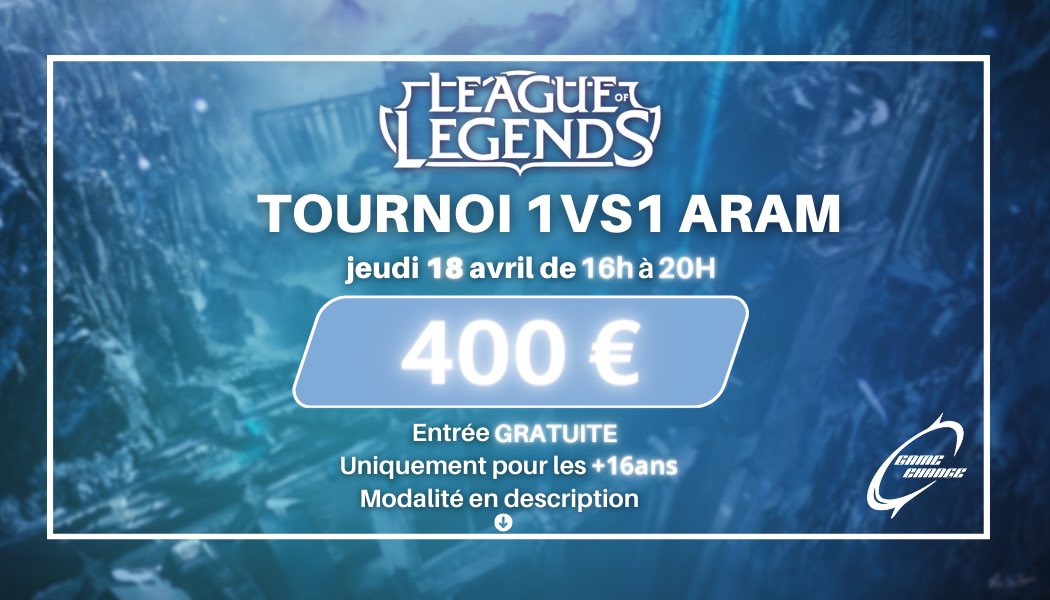 GameChangeOff's tweet photo. 🎮🔥🏆 Tournoi épique de League of Legends organisé par le BDE Game Change !

💸 Entrée gratuite !
📅 Date: Jeudi 18 avril
🕓 Heure: 16h00 - 20h00

🎮 Format: 1vs1 en Abîme Hurlant
👥 Participants: 64 joueurs intrépides

💰 Cash Prize: 400€! 💰

Modalités : https://t.co/5qoBH24LSN