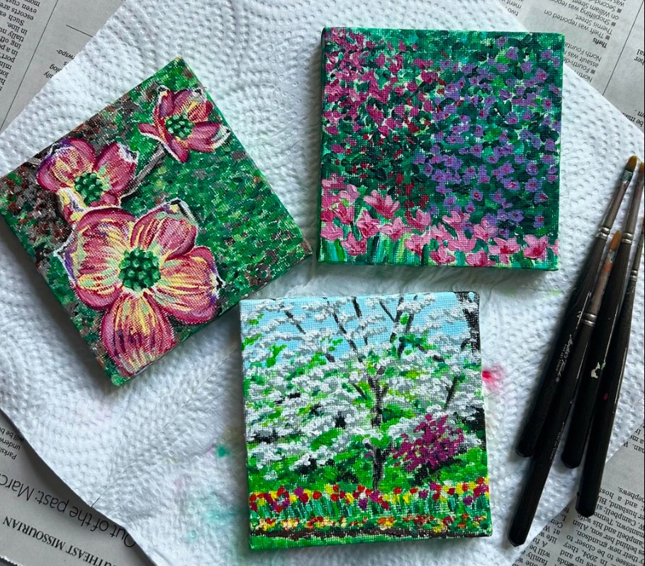 Enjoyed painting this weekend and I'm happy with the results. Three finished, 97 to go in the next three weeks! It feels good to put my BFA to use too. #artist #christianartist #natureartist