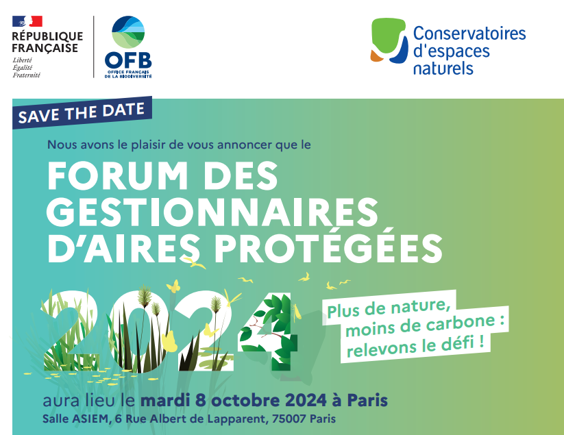 🏞️ [ÉVÈNEMENT] Forum des gestionnaires d’aires protégées 2024 Coorganisée par l'@OFB et le @RESEAU_CEN le 8 octobre 2024 à Paris, le forum portera sur le rôle des aires protégées dans la séquestration du carbone par les milieux naturels 👉 + d'infos : professionnels.ofb.fr/fr/annonce/for…