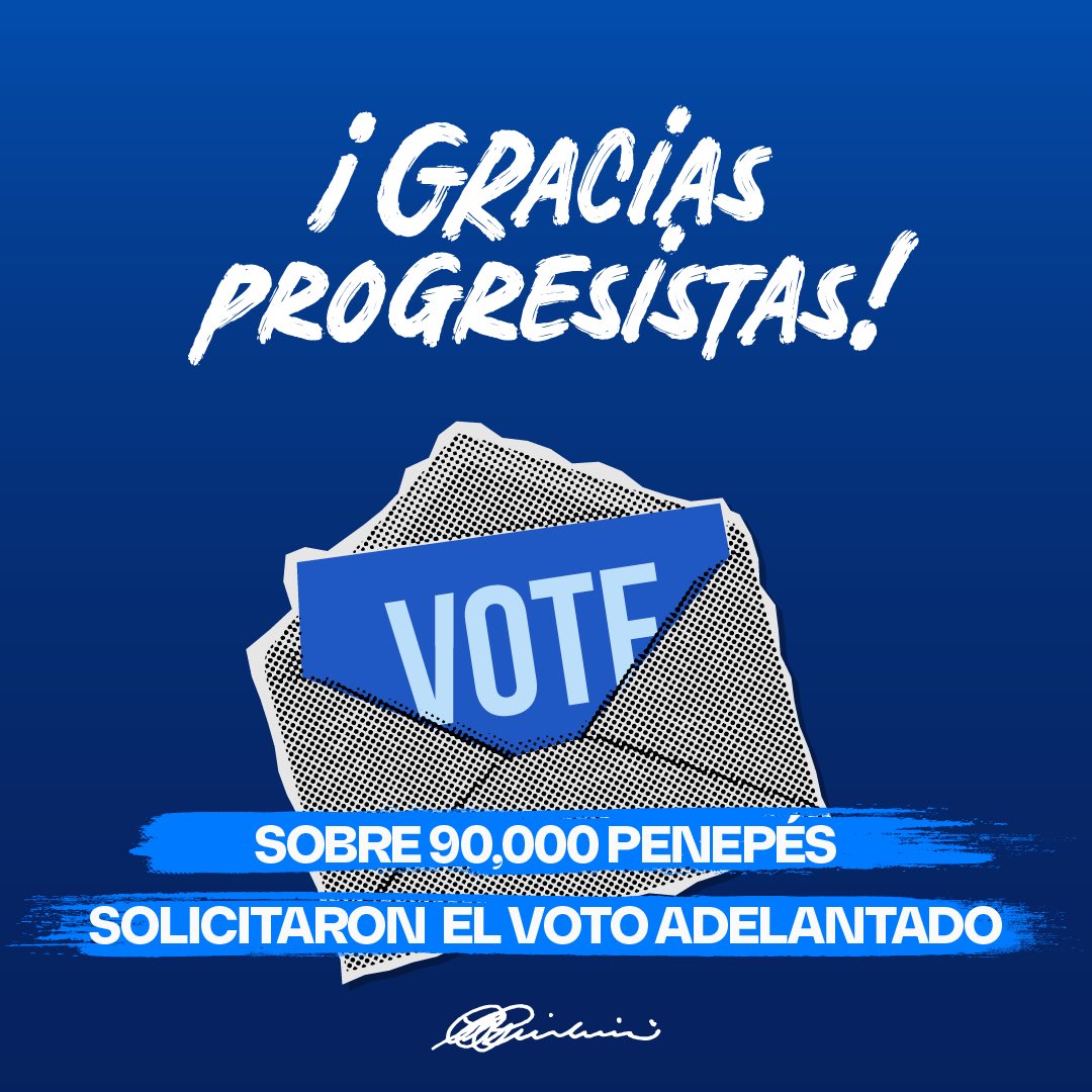 ¡GRACIAS PROGRESISTAS! Las noticias que recibimos sobre nuestra colectividad son motivo de gran orgullo. El PNP cuenta con 90,775 votos adelantados. Gracias por solicitar el voto y mi más sincero agradecimiento a todos los líderes de precinto, de unidad y tantos cientos de…