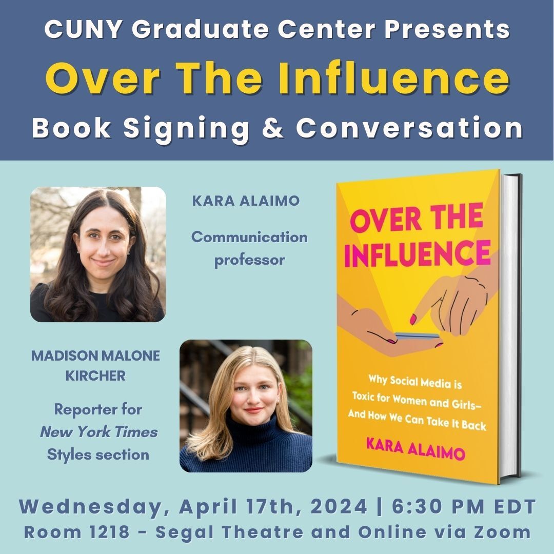 This Wednesday evening is my last big NYC launch event for OVER THE INFLUENCE! I'll be in convo with NY Times Styles section reporter @4evrmalone at the @GC_CUNY. The event is free but reservations are required: gc.cuny.edu/events/women-a…. Please come -- in person or online!