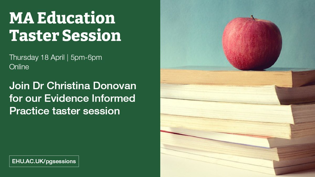 Discover how the #MA Education (Evidence Informed Practice) pathway supports educational professionals to engage meaningfully with educational research and its relationship to professional knowledge and practice. 🗓️Thursday 18 April ⌚️5pm-6pm 📍Online ehu.ac.uk/pgsessions