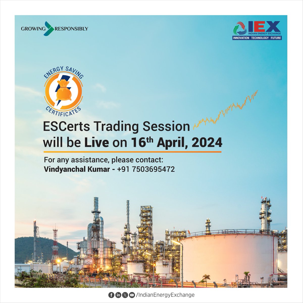 The next ESCerts Trade Session under PAT Cycle Ill is scheduled for 𝗔𝗽𝗿𝗶𝗹 𝟭𝟲, 𝟮𝟬𝟮𝟰. Designated Consumers (DCs) can participate in the Live Trading at IEX to comply with their PAT Cycle III Energy Efficiency Targets. For trade related queries you can contact: 𝗠𝗿.…