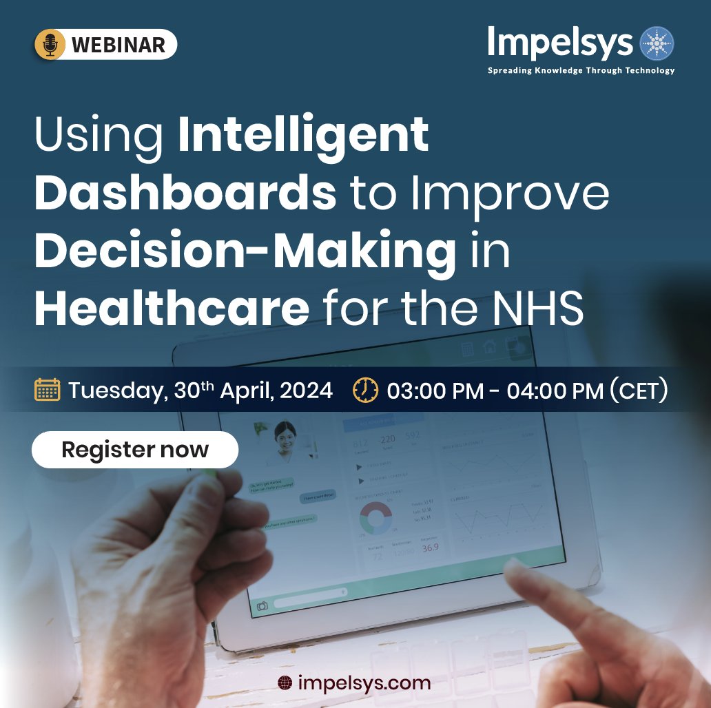 Join our exclusive webinar on 'Using #IntelligentDashboards to Improve Decision-Making in #Healthcare for the #NHS' to unlock the power of #healthcaredata. Register now events.teams.microsoft.com/event/96b9ff12…
#Impelsys #HealtareAnalytics #HealthcareDashboard #DataAnalytics #HealthcareTechnology