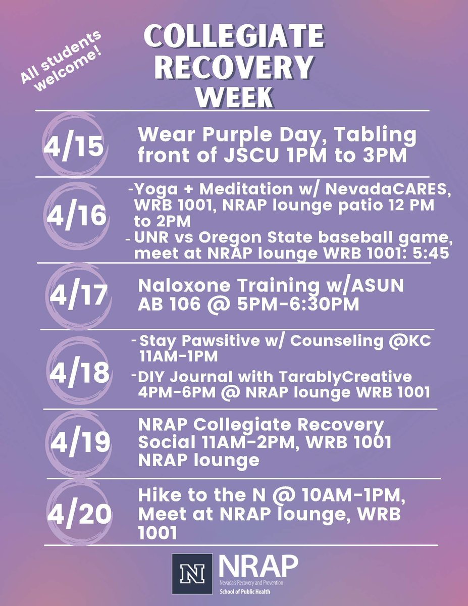 Today is #collegiaterecoveryday! NRAP is celebrating by taking over @unevadareno's Instagram stories. Head there to learn more about why we #celebraterecovery, and don't miss NRAP's full schedule of #collegiaterecoveryweek events for students. buff.ly/3Q0Qw7D.