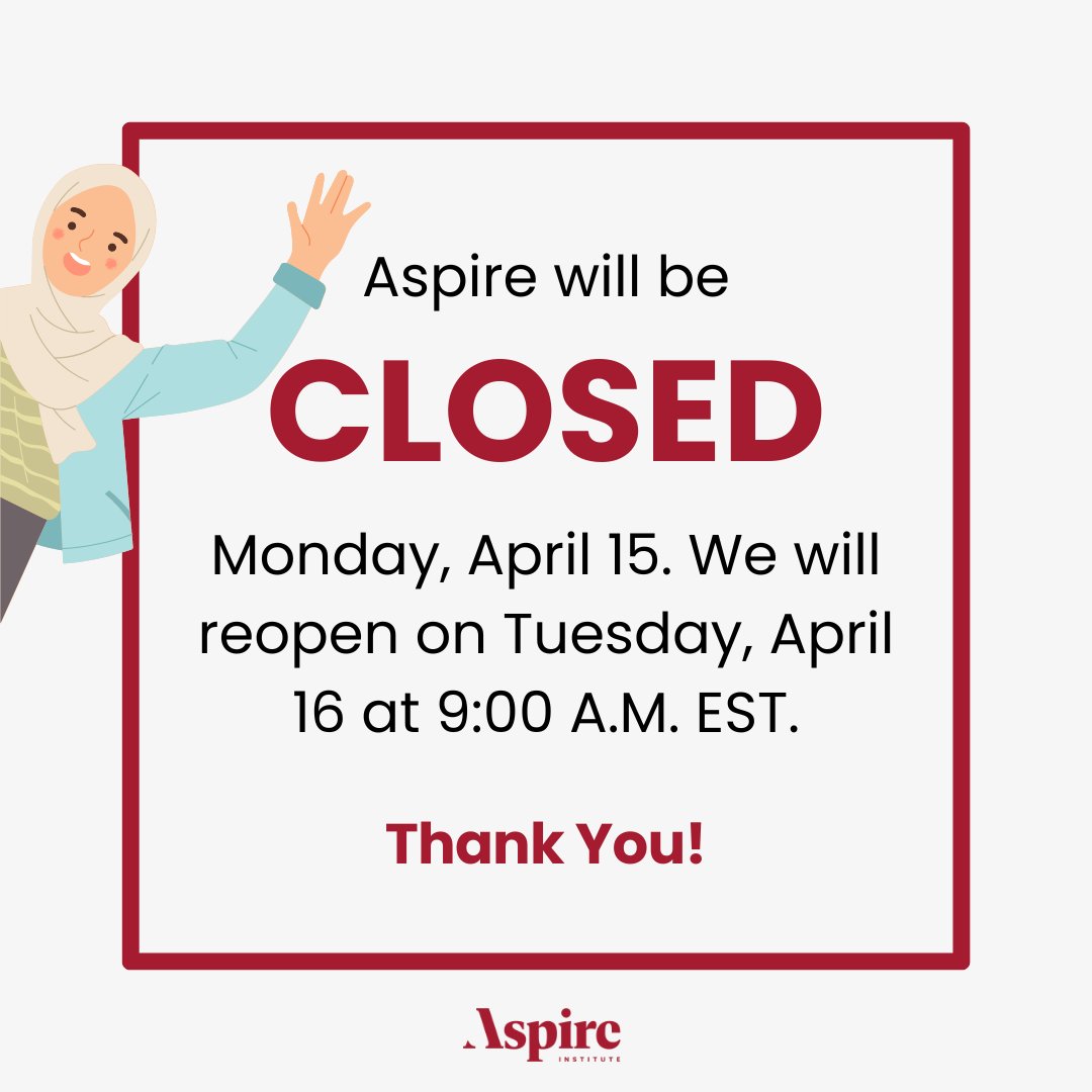 The Aspire Institute office is closed today, but our team will be back online first thing tomorrow. Happy Monday!