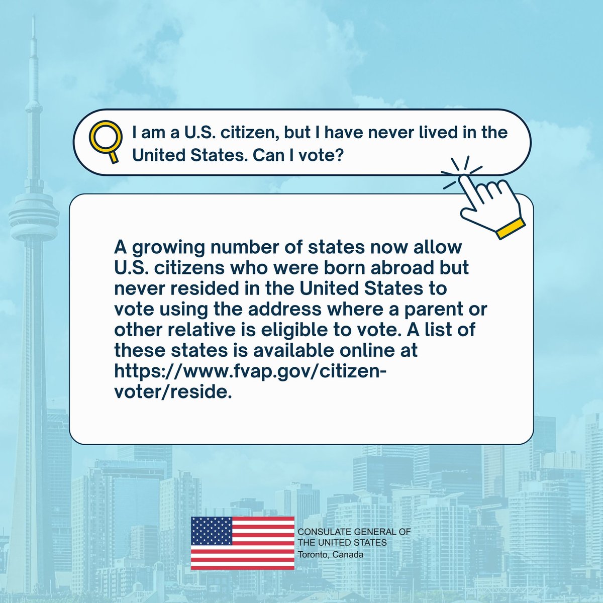 ✍️ Even if a U.S. citizen has never resided in the United States, some states allow voting. Check your state’s laws here: fvap.gov/citizen-voter/….