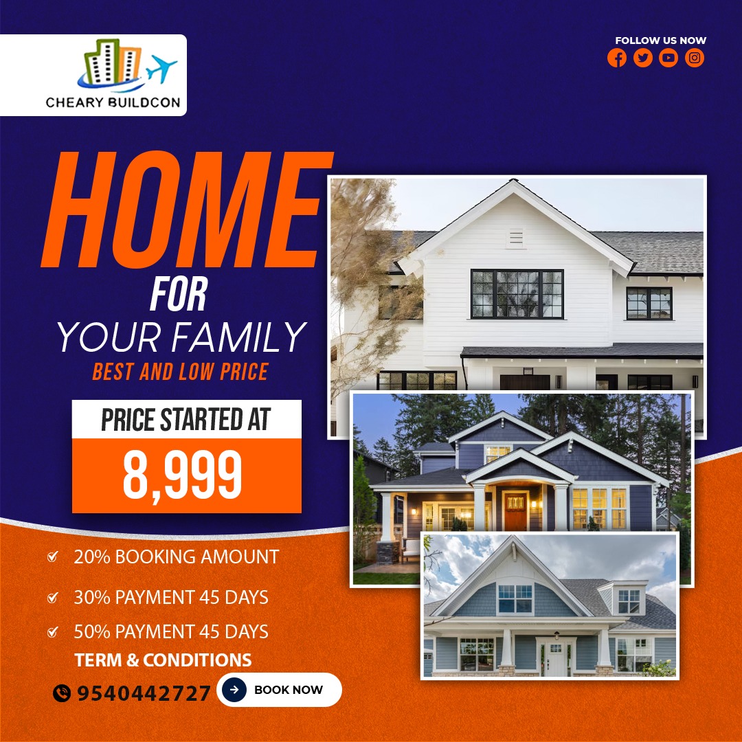 𝐅𝐨𝐫 𝐁𝐨𝐨𝐤𝐢𝐧𝐠𝐬, 📞 𝐂𝐚𝐥𝐥: 𝟗𝟓𝟒𝟎𝟒𝟒𝟐𝟕𝟐𝟕

#BuildYourDream #DreamHomeDesigns #RealEstateDreams #CustomHomeBuilder #InteriorDesign #HouseHunting