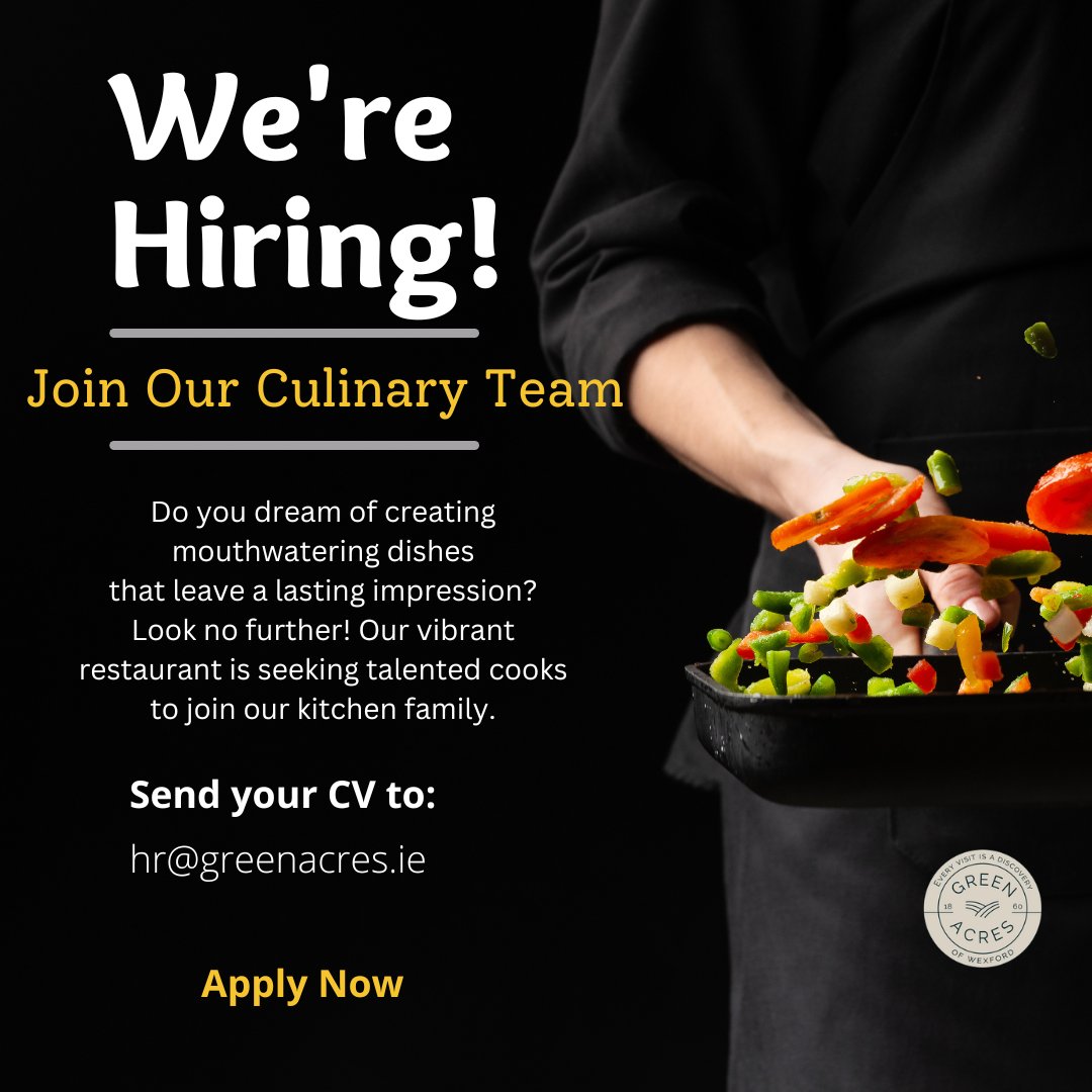 𝐖𝐞 𝐀𝐫𝐞 𝐇𝐢𝐫𝐢𝐧𝐠.
Join us in creating culinary magic. Apply today and let’s cook up something extraordinary! #JobFairy #restaurants #greenacreswexford #everyvisitisadiscovery #restaurantswexford #wexfordtown Send your CV to hr@greenacres.ie