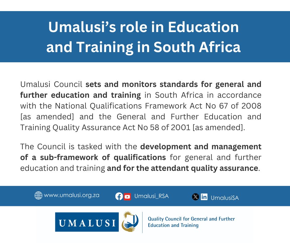 Umalusi’s role in Education and Training in South Africa: Umalusi Council is tasked with the development and management of a sub-framework of qualifications for general and further education and training and for the attendant quality assurance. #Umalusi #MakoyaCertififcates