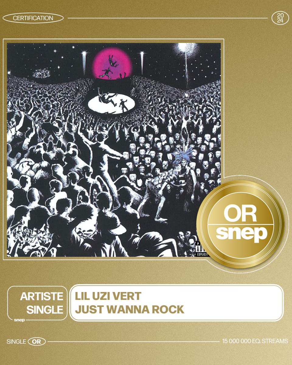 Le titre « Just wanna rock » de Lil Uzi Vert est certifié Single Or ! 📀 15 000 000 équivalents streams 🎧 Bravo ! 👏