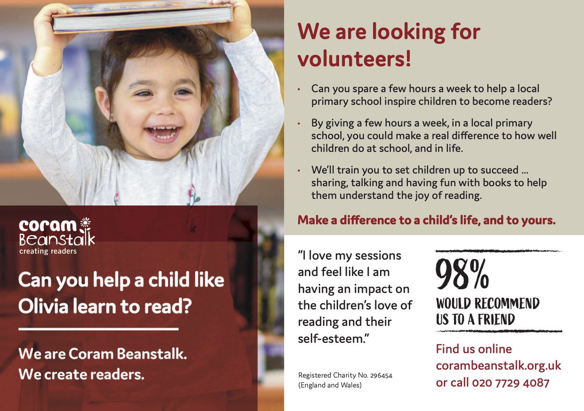 Want to help children read? Coram Beanstalk are looking for volunteers!