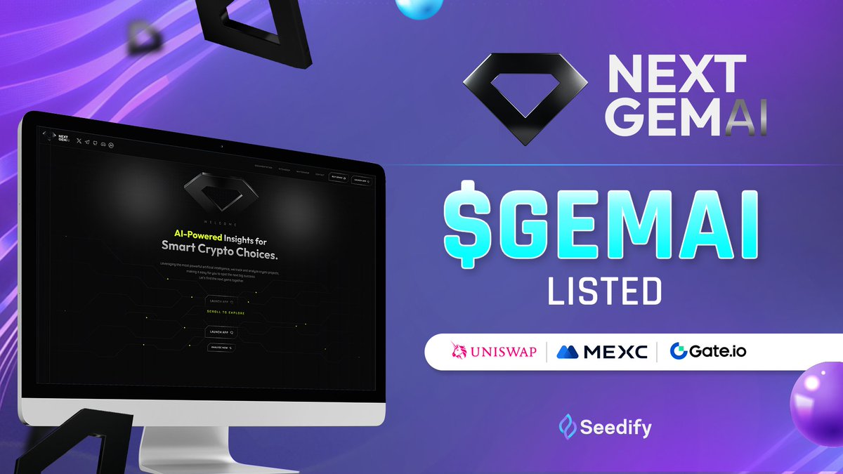 $GEMAI just landed on @gate_io <a href="/MEXC_Official/">MEXC</a> and <a href="/Uniswap/">Uniswap Labs 🦄</a>🪂

Participants of <a href="/NextGemAI/">The Next Gem - AI Web3 Protocol</a> IDO will be able to claim their tokens on our website at 1:15 pm UTC 🖱

🔗Chain: ETH
💲Symbol: $GEMAI
🔟Decimals: 18
🔢Contract: 0xfbe44cae91d7df8382208fcdc1fe80e40fbc7e9a
🔐 Vesting: 25%